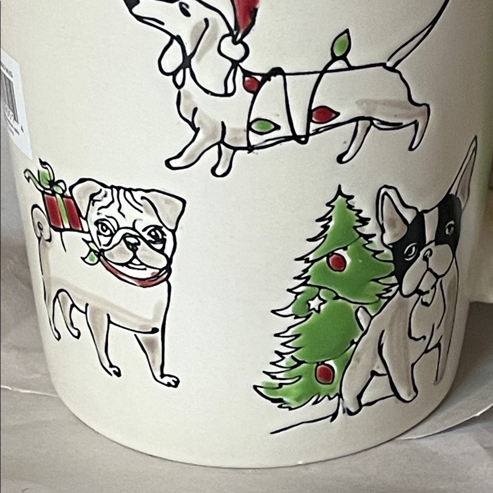 Festive Dog Mug with Green Handle Handmade NWT - Picture 4 of 15